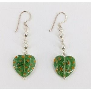 Mona Ann Heart 925 STERLING SILVER EARRINGS NWT Dangle Drop Glass